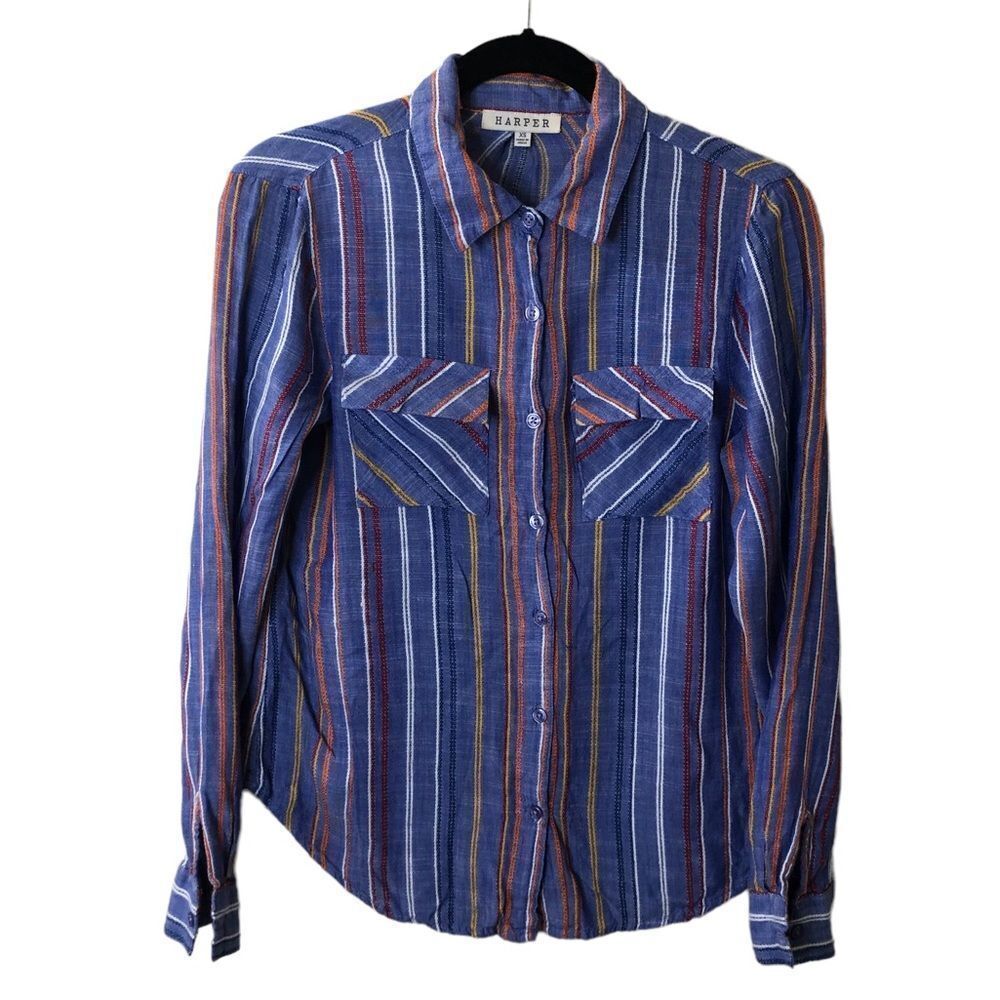 Harper Striped Button Down Shirt Sz XS
